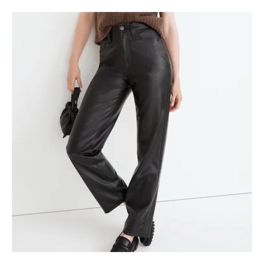 Madewell The Perfect Vintage Straight Jeans NWT size 28 Black Faux Leather Pants